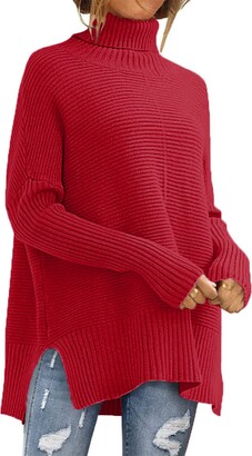PRETTYGARDEN Women's 2023 Oversized Turtleneck Sweater Casual Long Sleeve  Chunky Knit Pullover Winter Tops Blouse (Black - ShopStyle