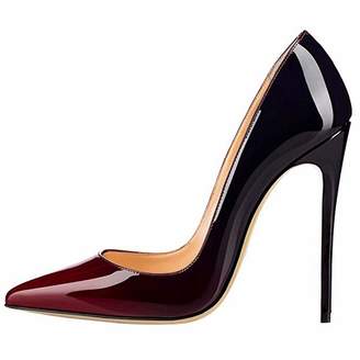 Chris-T High Heels, Women's Pointed Toe High Heel Slip On Stiletto Pumps Evening Party Basic Shoes Plus Size Wine to Black Size 12