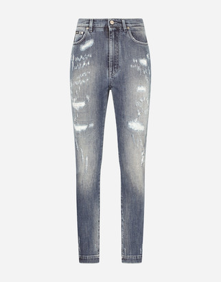 Dolce & Gabbana Audrey Jeans In Blue Denim With Rips