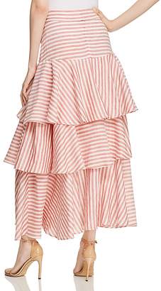 Badgley Mischka Striped Ruffle Maxi Skirt