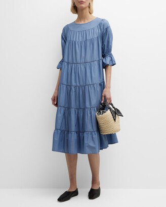 Merlette New York Paradis Tiered Lace-Inset Midi Dress