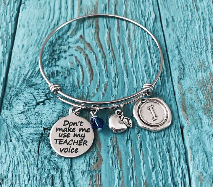 Don't Make Me Use, My Teacher Voice, Silver Bracelet, Charm Gift For, Teacher, Teaching Assistant, Personalized, End Of Year