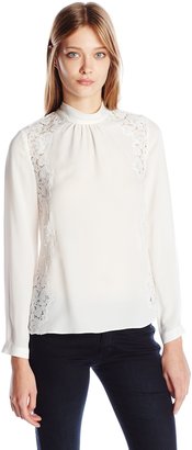 Rebecca Taylor Women's Ls Ggt and Lace Top