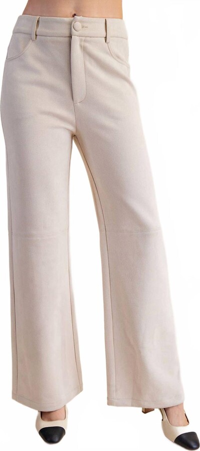 Glam Claire Straight-Leg Suede Pants In Cream