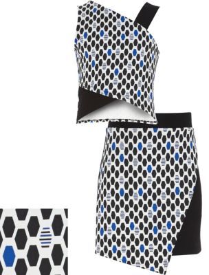 River Island Girls blue geometric top and skirt outfit