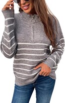 Thumbnail for your product : Oneiytusdk Women's Casual Long Sleeve Mock Neck Half Zip Slim Fit Knit Sweater Ribbed Knit Pullover Tops Black