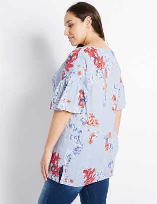 Marks and Spencer PLUS Floral Print Frill Sleeve T-Shirt