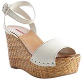 Thumbnail for your product : Prada white leather buckle strap wedge sandals