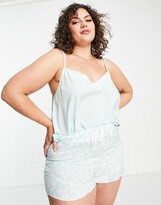 Thumbnail for your product : Simply Be frill detail cami and shorts pyjama set in blue floral