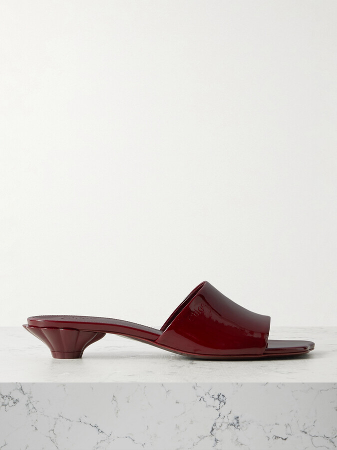 Chloé Flower Patent-leather Sandals - Burgundy