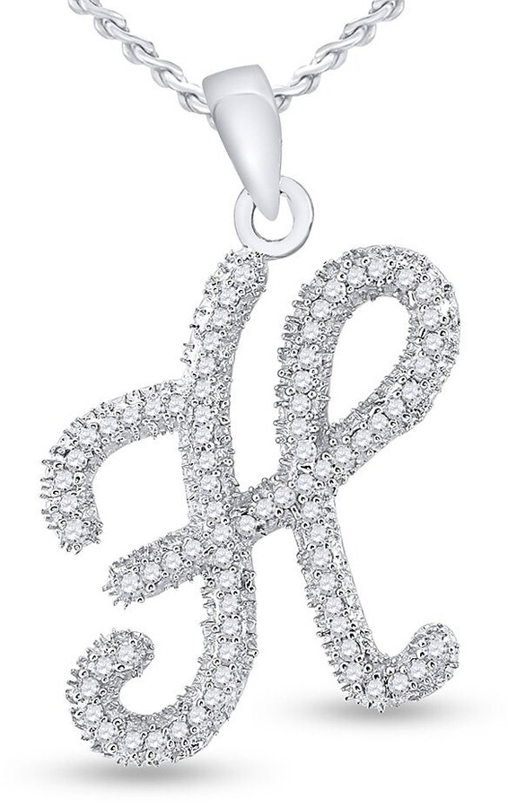 RUDRAFASHION Round Cut Diamond .925 Sterling Silver Initial Alphabets Pendant H Alphabets for Womens Girls 