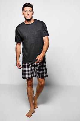 boohoo Mens Pyjama Set with Checked Shorts