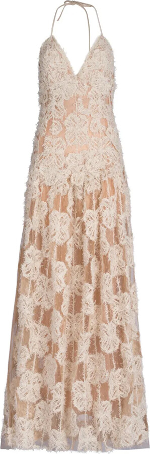 Danae floral-appliqué gown