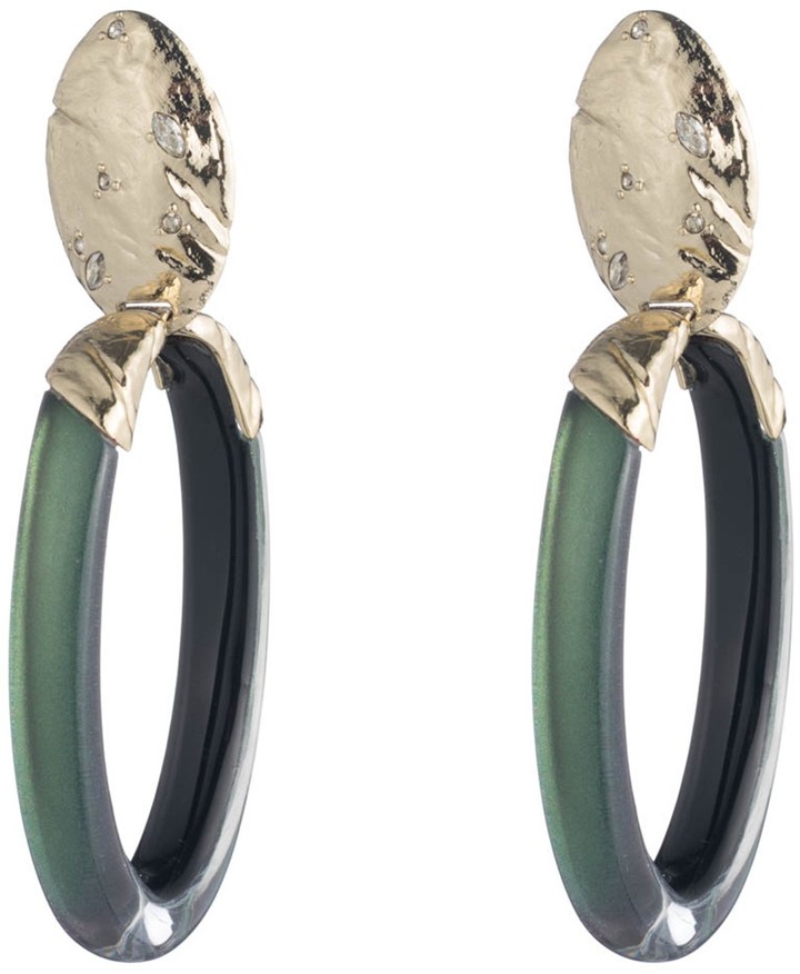 Alexis Bittar Fall 2017 Rocky Metal Oval Lucite Drop Clip-On Earrings