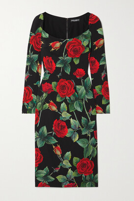 Dolce & Gabbana - Floral-print Stretch-silk Midi Dress - Black
