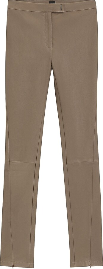 HUGO BOSS Women's Leather Leggings with Logo-Hook Closure - Brown - Size 0