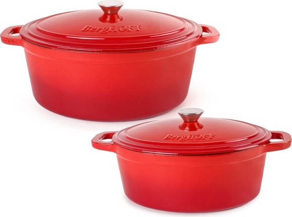 Berghoff Neo 4Pc Cast Iron Cookware Set, 5qt. & 8qt. Oval Dutch Ovens, Matching Lids, White