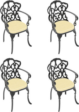 Wildon Home Cast Aluminum Patio Dining Chairs 4pcs Black Frame Random - Colored Sunproof Cushions Weather Coating Slip Foot Pad Open Cell Foam Filled Wear