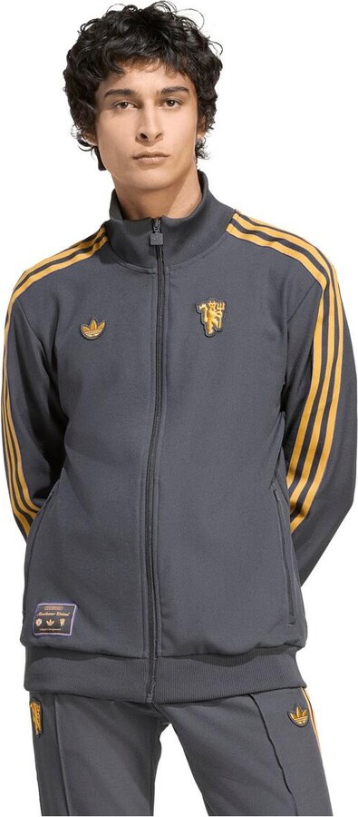 Adidas Men's Gray Manchester United Terrace Icons Full-Zip Track Jacket