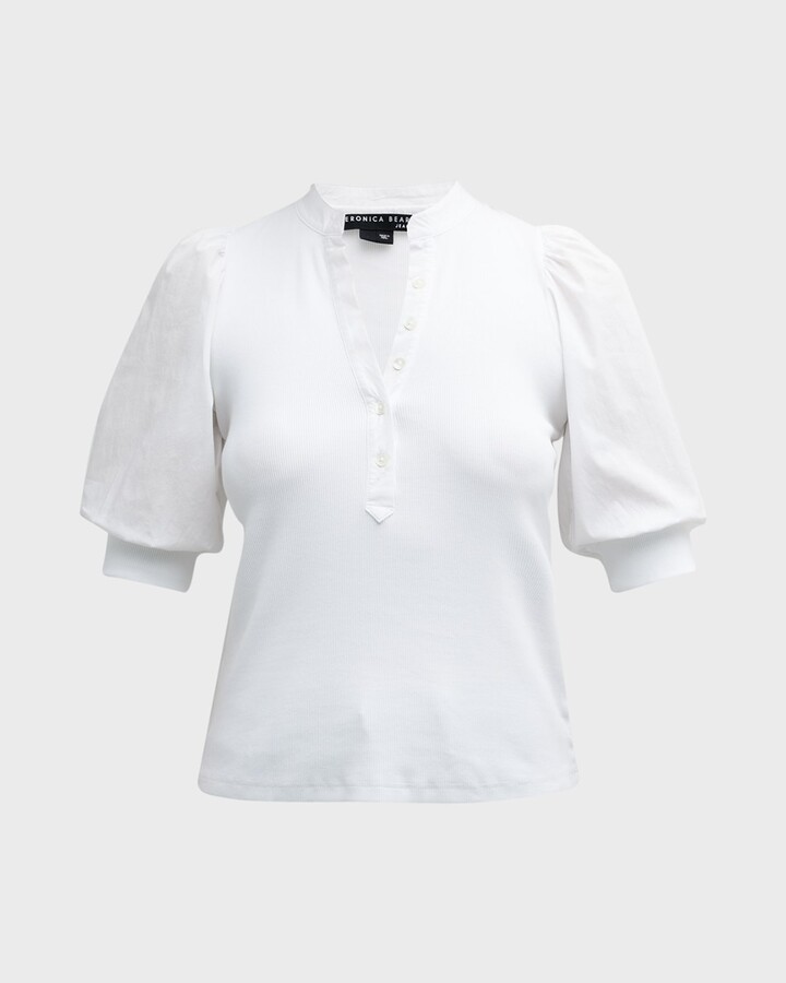 Veronica Beard Coralee Puff Sleeve Button-Front Top