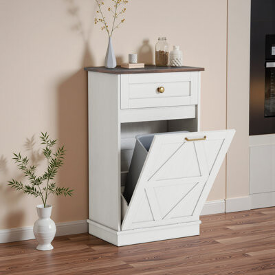Homall 13.2'' W Tilt Out Trash Cabinet,Pet Proof Trash Can, Wood Laundry Cabinet(Not include trash can)