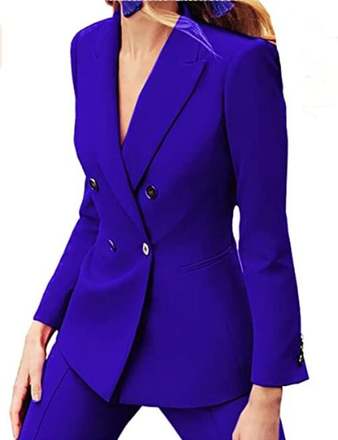 Women royal blue business suit with bell bottom trouser for prom work