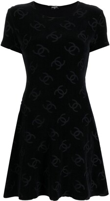 $2350 CHANEL 20P BLACK KNIT QUILTED CC LOGO DRESS 38