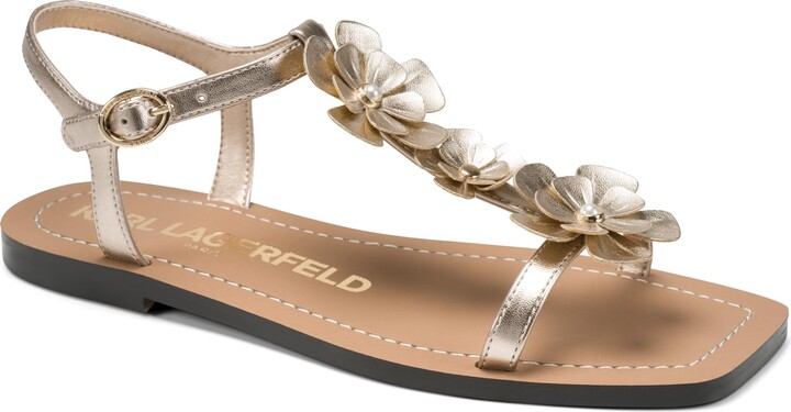 Karl Lagerfeld Paris Women's Margate Flat Thong Sandal with Flower Embellishments