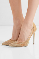 Thumbnail for your product : Rene Caovilla Paneled Crystal-embellished Satin, Mesh And Leather Pumps - Gold