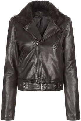 BLK DNM Black Leather Fur Collar Jacket