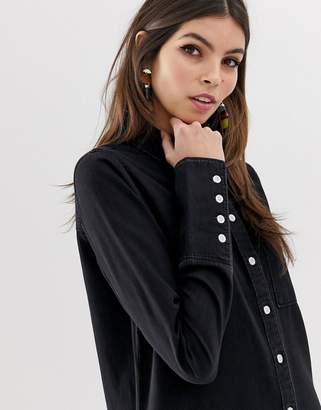 ASOS Design DESIGN denim shirt dress in black