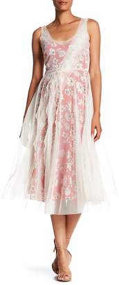 Tracy Reese Tulle Overlay Floral Silk Dress