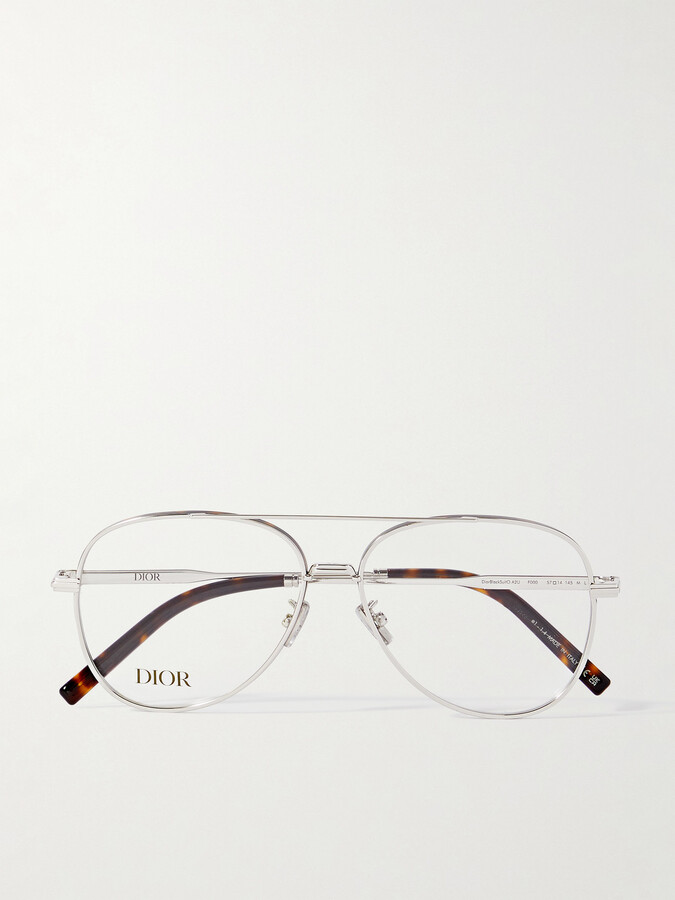 Dior Sunglasses DiorBlackSuitO A2U Aviator-Style Tortoiseshell Acetate-Trimmed Silver-Tone Optical Glasses