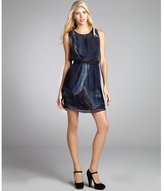 Thumbnail for your product : Aryn K navy and teal silk printed sleeveless shift dress