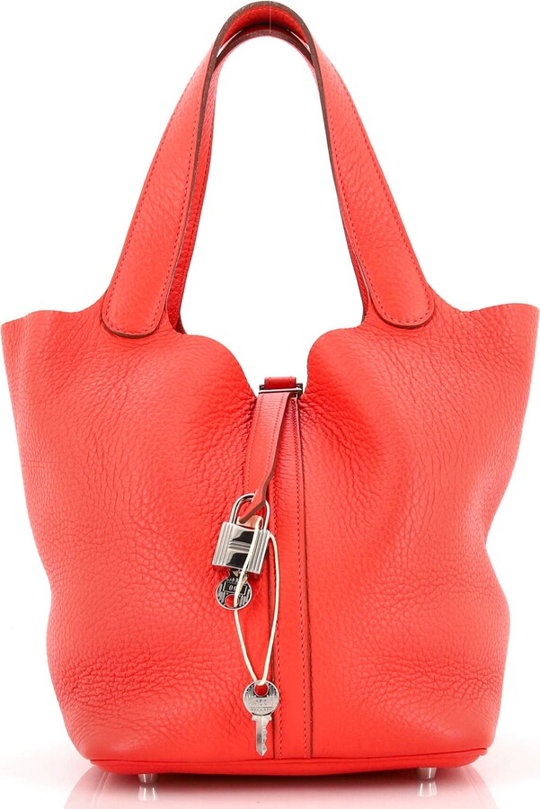 Hermes Rouge Casaque Clemence Leather Picotin Lock GM Bag