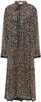 Thumbnail for your product : See by Chloe Crochet-trimmed Flocked Printed Silk-chiffon Midi Dress