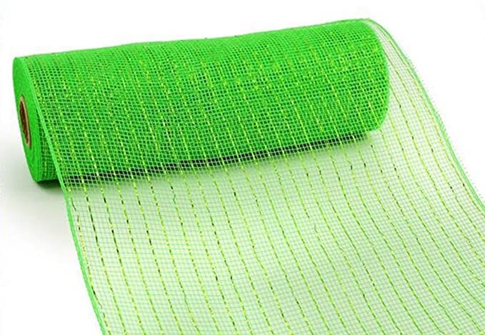 10 Inch x 10 Yards (30 feet) Deco Poly Mesh Ribbon - Lime Green with Lime Foil : RE130150