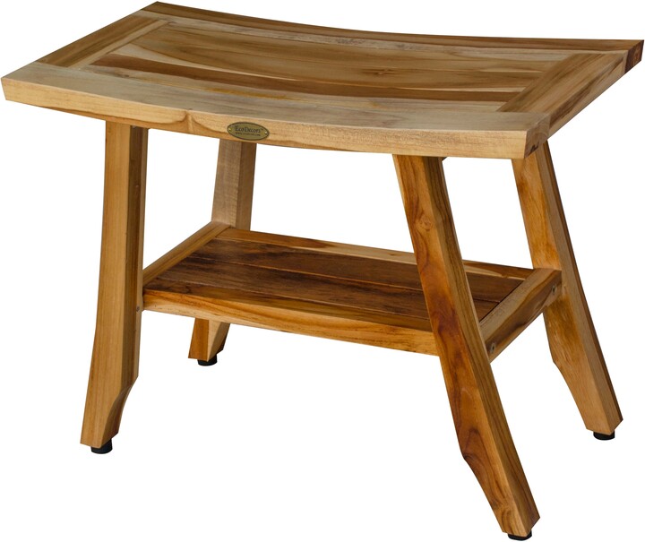 EcoDecors Satori Teak Wood Shower Bench with Shelf ShopStyle Bathroom