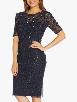 Adrianna Papell Floral Beaded Cocktail Dress, Dusty Navy