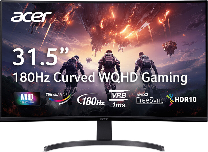 Acer Nitro 31.5” Curved WQHD (2560 x 1440) Widescreen VA Gaming Monitor with AMD FreeSync Premium Technology, 180Hz, 1ms VRB, EDA323QU S3bmiiphx