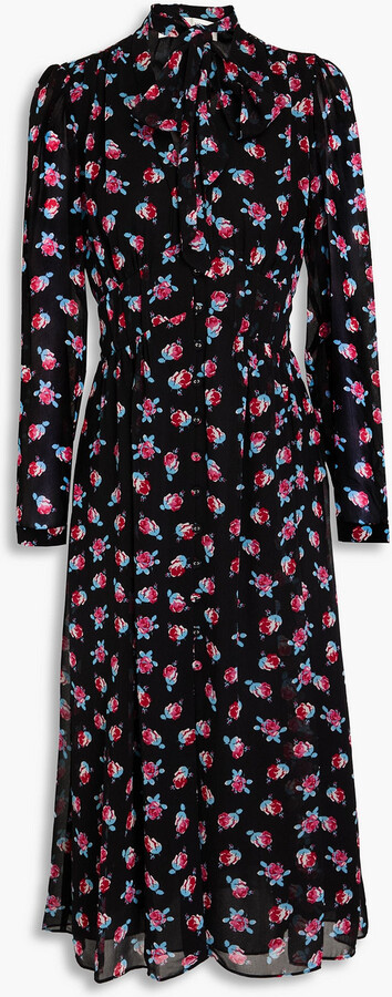 Diane von Furstenberg Erica pussy-bow floral-print crepe de chine midi dress