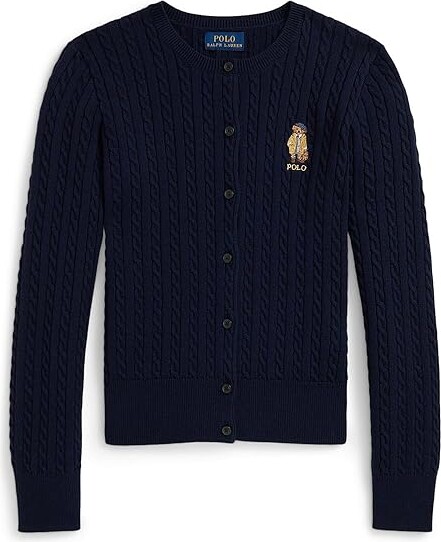 Polo Ralph Lauren Kids Polo Bear Mini-Cable Cotton Cardigan (Big Kids) Girl's Sweater Cruise Navy : MD (8-10 Big Kid)