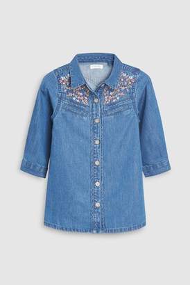Next Girls Blue Embroidered Western Shirt Dress (3mths-6yrs)