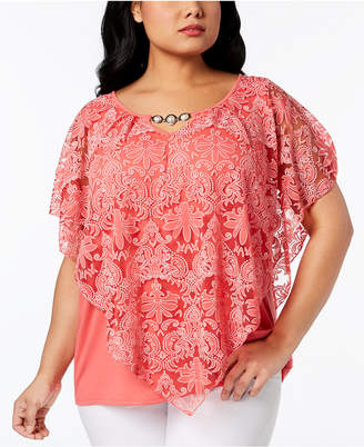 NY Collection Plus Size Embellished Poncho Top