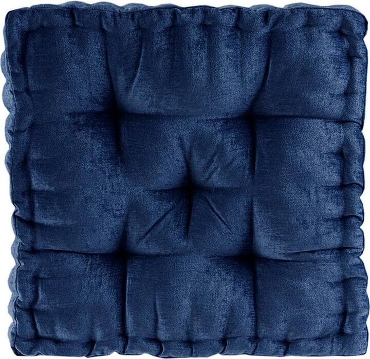 Zeus & Ruta 20 in. Navy Polyester Poly Chenille Square Floor Pillow Cushion
