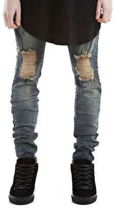 Allonly Men Slim Fit Straight Leg Stretch Jeans Pencil Pants With Broken Holes