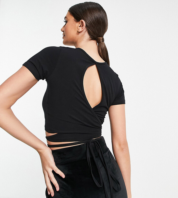 Hoxton Haus Tall strappy gym crop top in black - ShopStyle