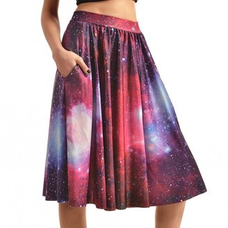 Dasbayla Lady Retro Galaxy Printed Midi Skater Swing Skirt A-line Dress with Pockets L