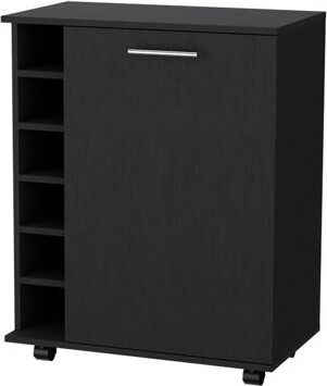 Ebern Designs Black Bar Cart With 6 Holder And Inner Space Kitchen Built-in Rack Decorative Top