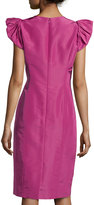 Thumbnail for your product : Carolina Herrera Faille Ruffle-Sleeve Dress, Framboise
